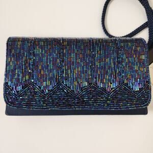 New Vintage Nitelites Purse Bag Blue Beaded Small Cocktail Party Formal Club